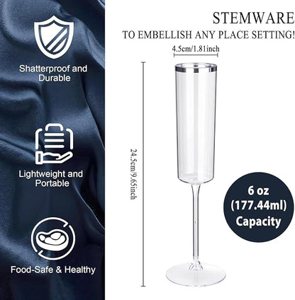 Ciaell 24 Pack Silver Plastic Champagne Flutes - Image 6