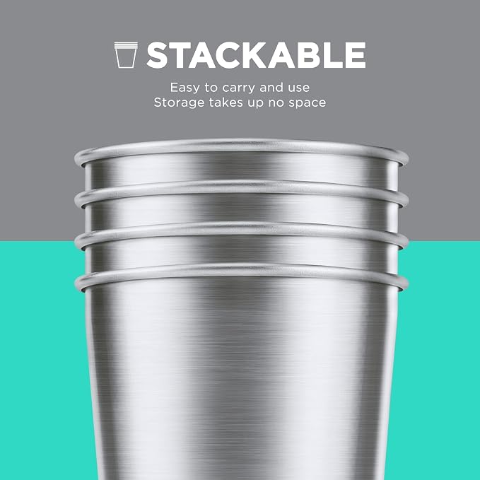 HAUSHOF Stainless Steel Cups, 16oz Stacking Cups, Unbreakable, 4 Pack | 18/8 - Image 5