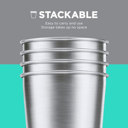 HAUSHOF Stainless Steel Cups, 16oz Stacking Cups, Unbreakable, 4 Pack | 18/8 - Image 5