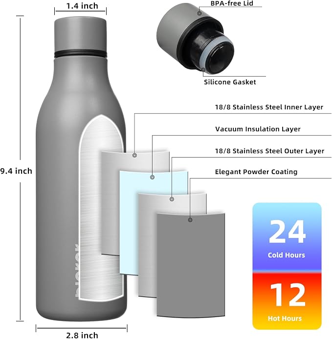 BJPKPK 18oz Insulated Water Bottle, Stainless Steel Bottle - Image 3