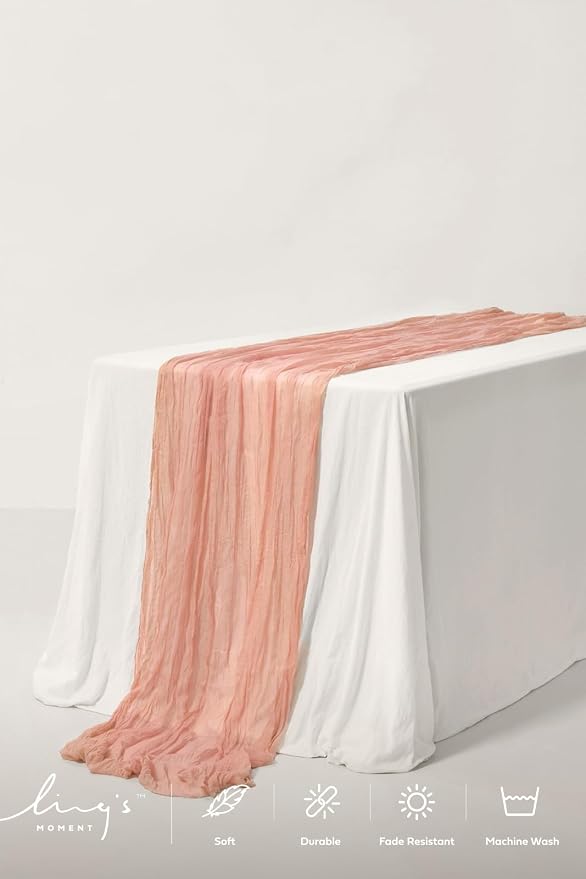 Ling's Moment 14Ft Sunset Terracotta Taupe Sheer Chiffon Table Runner | Silver - Image 3