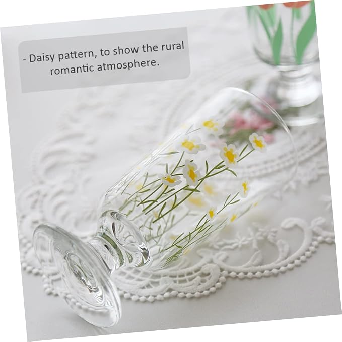 Daisy Set Vintage Romantic Glasses Cup Floral Glassware Daisy Drinking Glasses - Image 8