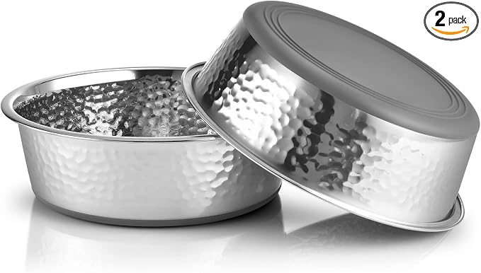 URBUDDIES 2 Pack Hammered Stainless Steel Dog Bowls, 8 Cup, Dishwasher Safe by URBUDDIES