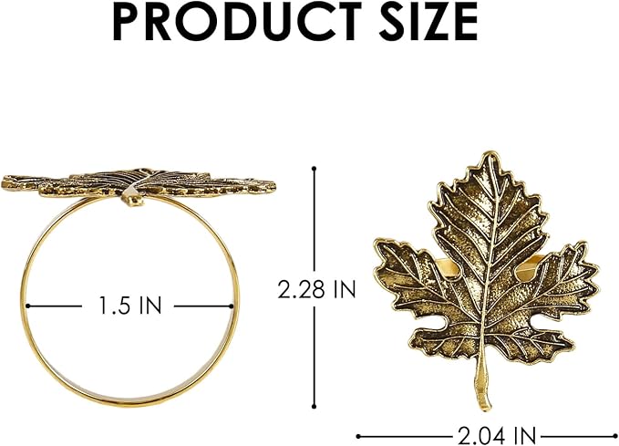 wonlex Thanksgiving Napkin Rings Set of 6, Brass Maple Leaf Napkin Rings Holder - Image 7
