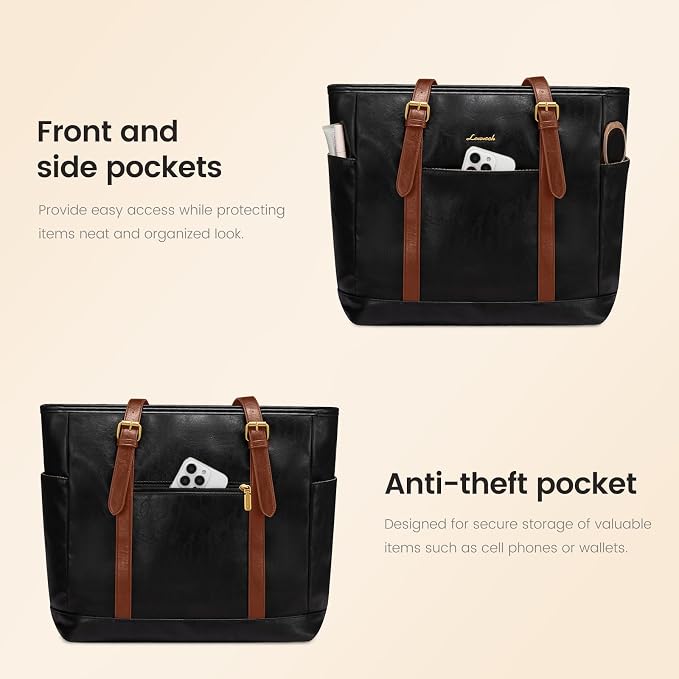 LOVEVOOK Laptop Tote Bag for Women, Leather Work Computer Briefcase Bag | Large - Image 5