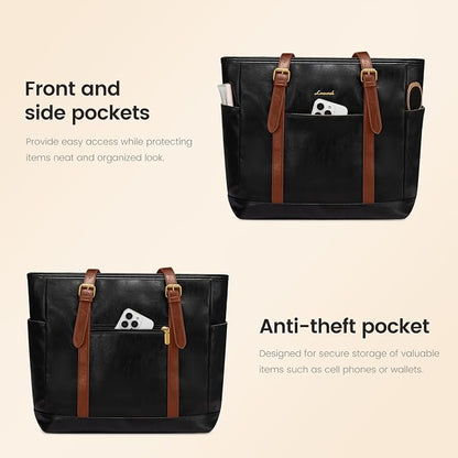 LOVEVOOK Laptop Tote Bag for Women, Leather Work Computer Briefcase Bag | Large - Image 5