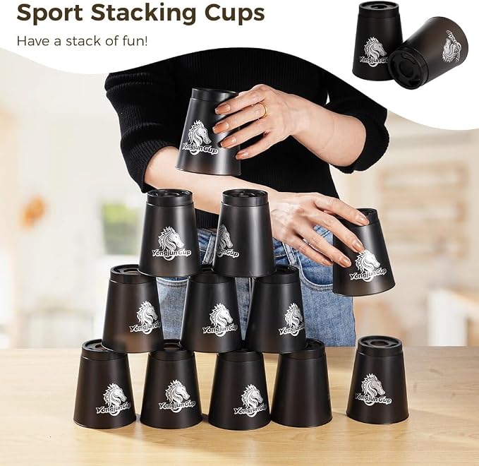 yeesport 12 Sport Stacking Cups Black Training Game - Image 2