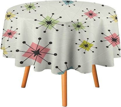 Retro Mid Century Round Tablecloth, Vintage Modern Colorful Abstract Geometric Art Bohemian Tablecloth for Home Party Dining Room Kitchen Decor 70Inch(178cm)