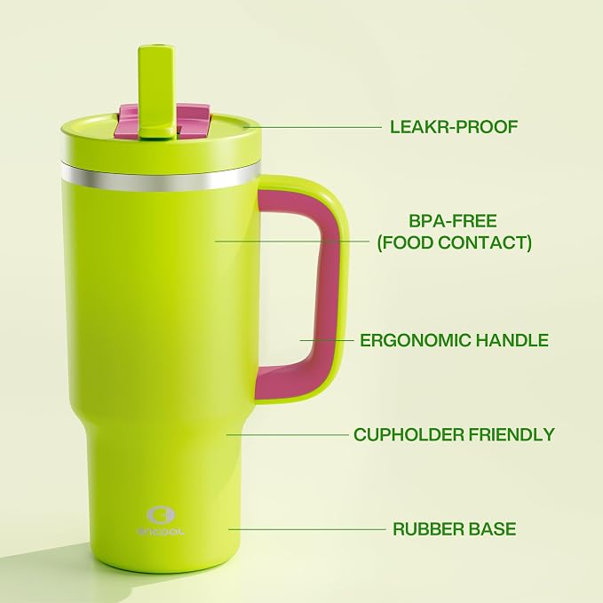 ENCOOL 32 oz Tumbler with Handle and Straw: Stainless Steel Insulated Tumbler - Image 4