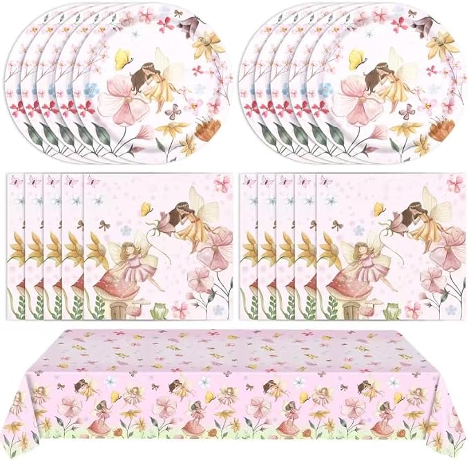 41Pcs Fairy Birthday Party Decorations, Enchanted Forest Garden Party Tableware by Mainivo