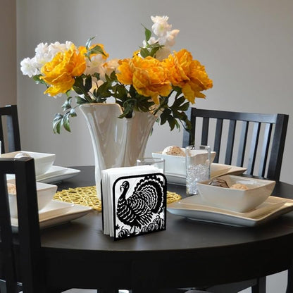 Turkey Decorative Black Metal Napkin Holder for Table, 4.9" x 4.9" x 1.9" Standing Napkin Holder for Home Kitchen Restaurant Picnic Party Coffee Bar Dining Room