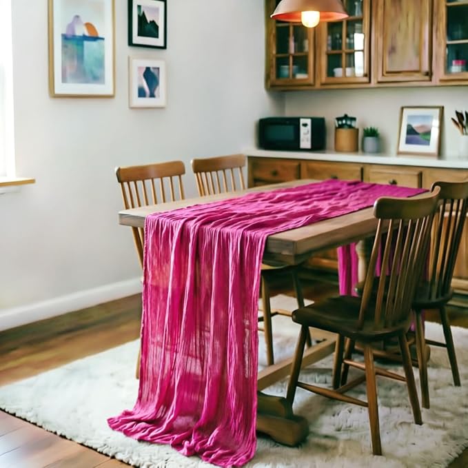 Fuschia Cheesecloth Table Runner 160 Inches 14 Ft Gauze Table Runner | Summer - Image 6