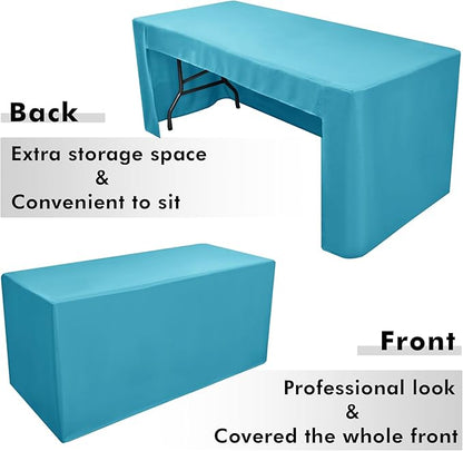 Nasitos 2 Pack Fitted Tablecloth for 4 Foot Tables-Teal Open Back Folding Table Cover Washable and Wrinkle Resistant Table Cloth for Trade Show, Book Fair, Career Fair, Convention, Events