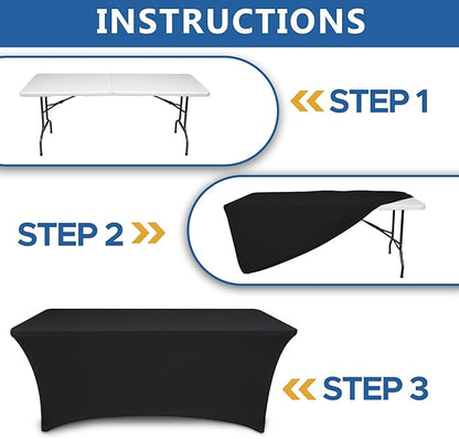 Spandex Table Cover for 6 foot Rectangle Tables-4 Pack Fitted Stretch Black Tablecloth-Elastic 6ft Folding Tablecloths for Party, Vendor Booth Display, Banquet Buffet Event, Craft Trade Show