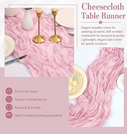 2 Pack Pink Cheesecloth Table Runner 17x108 Inch Boho Rustic Semi Sheer Gauze - Image 5
