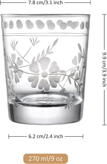 Joeyan Hand Blown Etched Drinking Glasses, Aesthetic Tumblers Glassware Set - Image 7