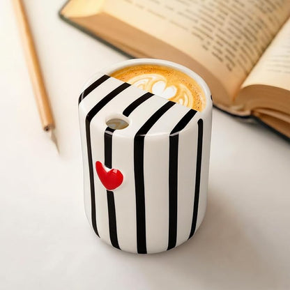 Ceramic Mug with Sip Hole 10 oz Novelty Black Striped Red Heart Ceramic Coffee - Image 7
