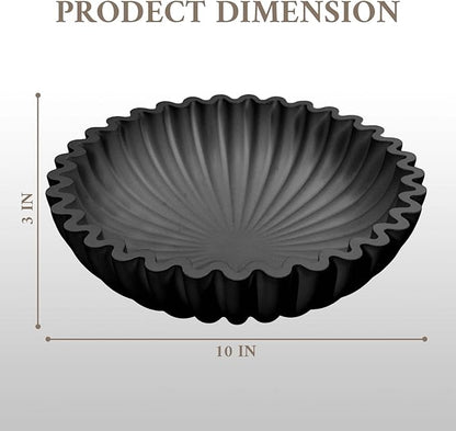 MAONAME Concrete Decorative Bowl, Black Fruit Bowl for Kitchen Counter, Modern Handicraft Coffee Table Key Bowls, Large Scalloped Ruffle Bowl for Entryway, Home Decor