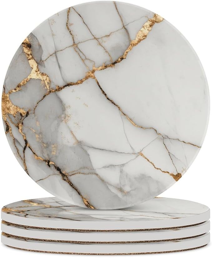 Minimalist White Marble Coasters Set of 4 Absorbent Coasters by Unknown