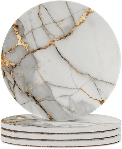 Minimalist White Marble Coasters Set of 4 Absorbent Coasters by Unknown