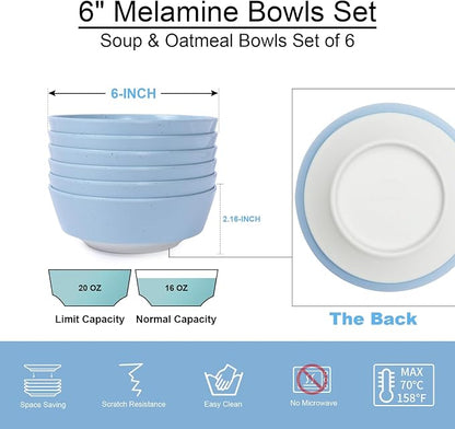 Webbylee 6-inch Melamine Bowls set of 6-20-ounce Dinnerware Cereal Bowls - Image 2