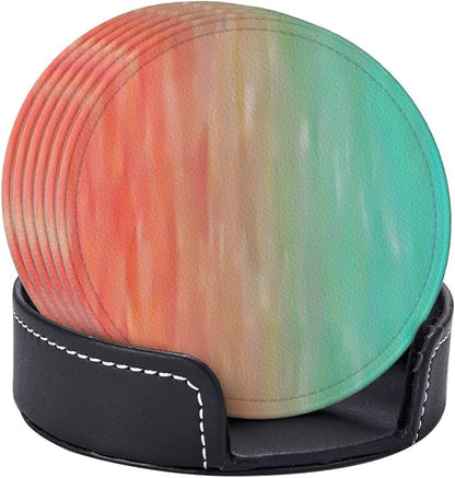 6 Pcs Blue Peach Coral Turquoise Leather Coasters - Image 6
