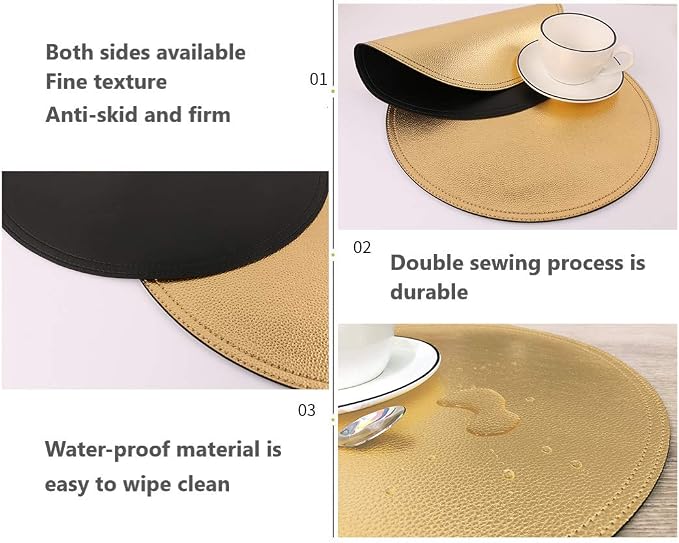 Set of 8 Faux Leather Round Placemats and Coasters, Coffee Mats Kitchen Table - Image 2