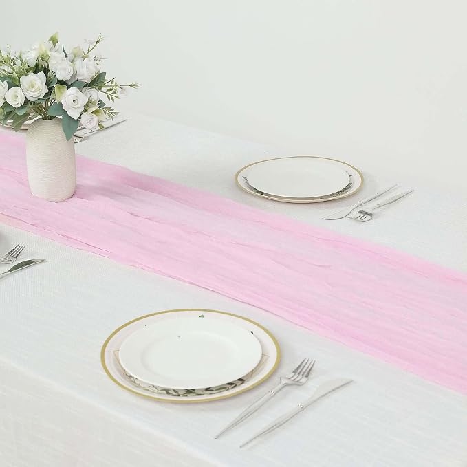 Efavormart 10ft Pink Gauze Table Runner - Image 2
