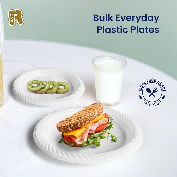 R-kay 100 Pack 9 Inch Plastic Plates Disposable - Image 4