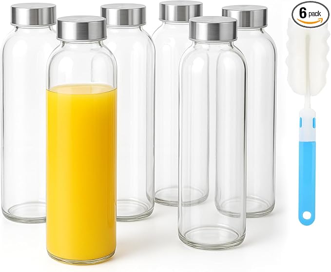 Sursip 24oz Glass Water Bottle Set of 6, Leak Proof Clear glass juice bottle by Sursip%C2%AE