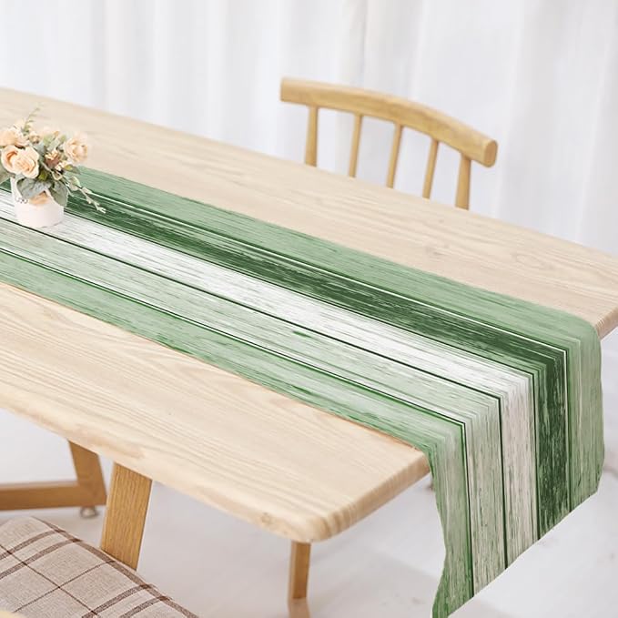 OYIMUA Green Striped Vintage Spring Table Runner, Rustic Farmhouse Style - Image 3