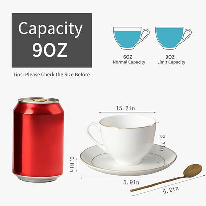 Bone China Tea Cups and Saucers Set – White Luxury Fine Porcelain Mugs - Image 5