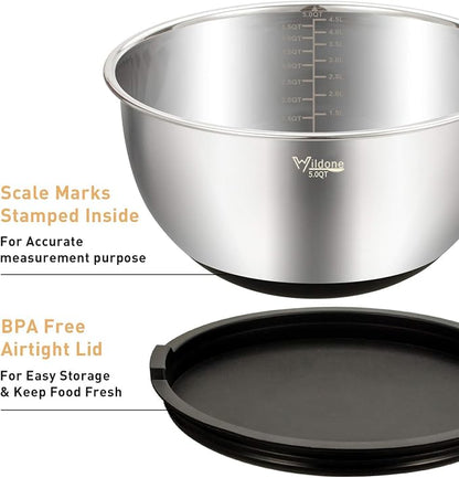 Wildone Mixing Bowls with Airtight Lids Set, with Grater Attachments & Non-Slip - Image 2