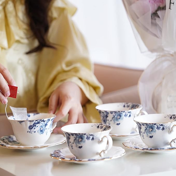 Ceramic Tea Cups Coffee Cup and Saucers Set of 4 - Image 2