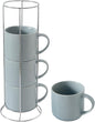 Hasense Coffee Mugs with rack, 15 Ounce Porcelain Stackable Large Ceramic Blue Coffee Cups Set of 4 with handle for Drinks Like Tea, Cappuccino, Milk, Mocha and Cereal, Microwave & Dishwasher Safe