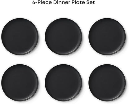 JoyJolt Mesa Stoneware Dinner Plates Set of 6, 10.5" Dish Set, Dishwasher and Microwave Safe Plate Set, Modern Rustic Dinnerware, Kitchen Serving Dishes - Matte Black