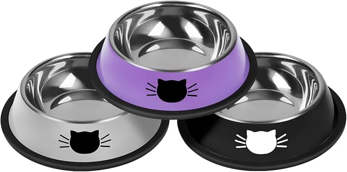 Serentive 3Pcs Cat Bowls Non-Slip Stainless Steel Small Cat Food Bowl by Serentive