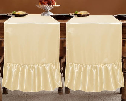 2 Pack Beige Satin Table Runner 12 x 72 Inch | Ruffle Design, Luxurious Dining - Image 3