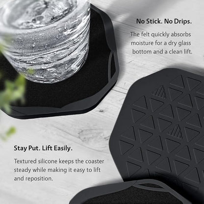 UMIRRO Absorbent Felt & Silicone Drink Cup Coasters Set of 6 - Image 5