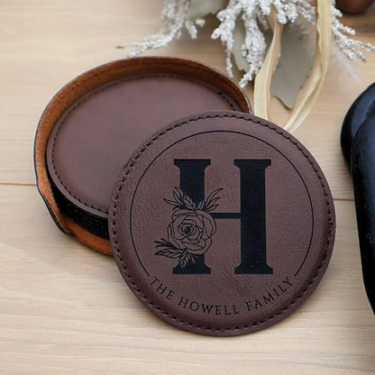 Custom Round Engraved Coasters, Personalized Leather Coaster, Laser Engraved - Image 2