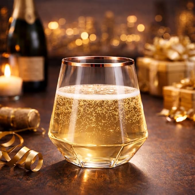 Oojami 40 Pack Disposable Wine Glasses 12 oz Diamond Stemless Plastic | Rose - Image 9