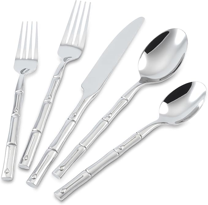 Silverware Set 60-Piece Bamboo Pattern Service by SILWELLSilverwareSet