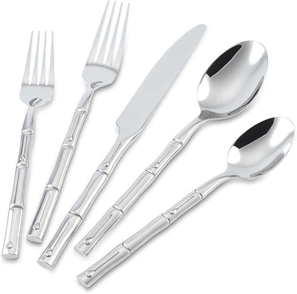 Silverware Set 20-Piece Bamboo Pattern Service by SILWELLSilverwareSet