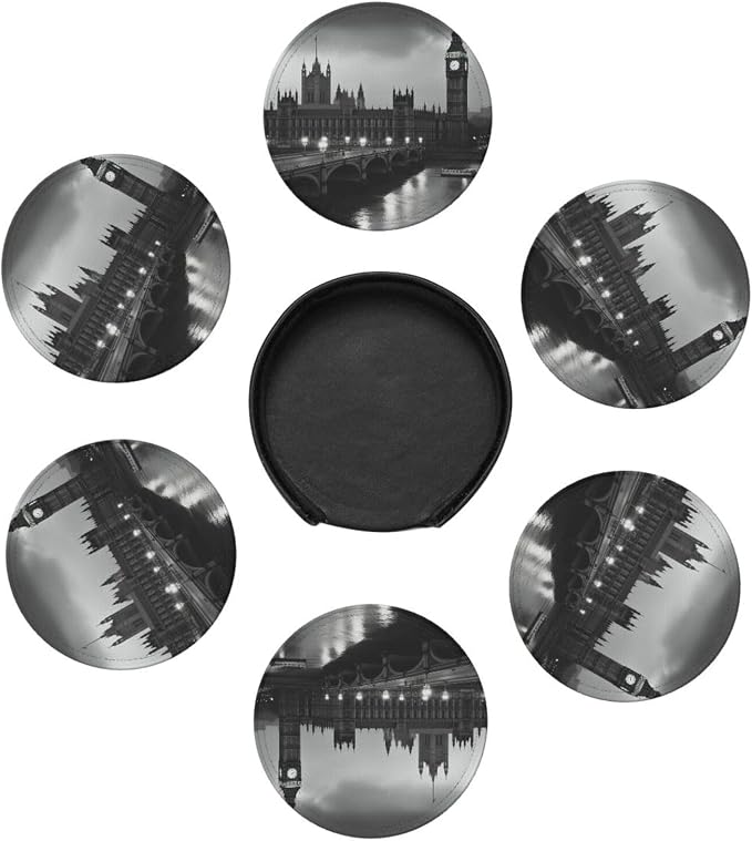 6Pcs PU Leather Coaster for Drinks, London Cup Coasters - Image 7