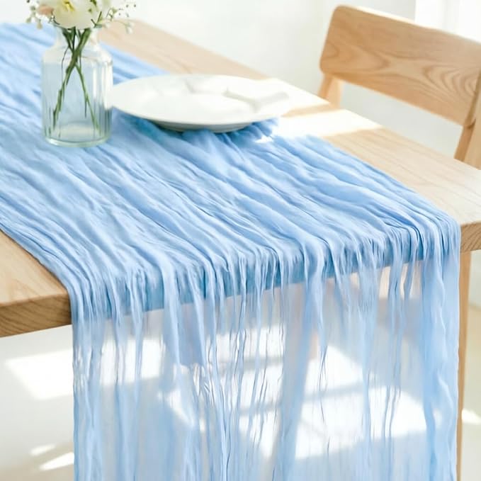 Baby Blue Cheesecloth Table Runner 160 Inches 14 Ft Gauze Table Runner | Summer by LINXTAR