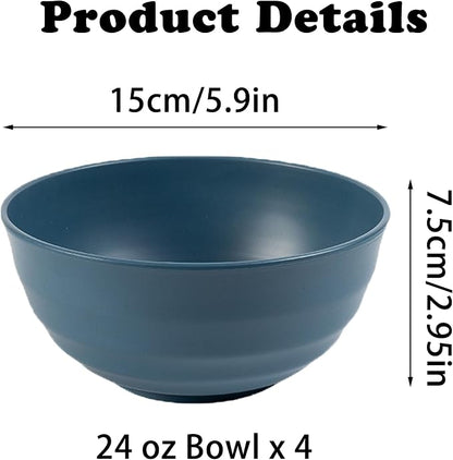 Unbreakable Wheat Straw Cereal Bowls Set of 4, 24 OZ Microwave and Dishwasher - Image 2