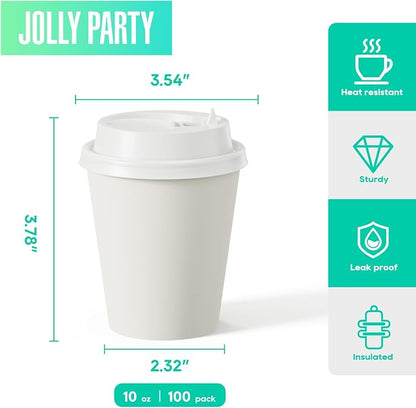 JOLLY PARTY 10 oz Paper Coffee Cups, Disposable Paper Coffee Cup - Image 2