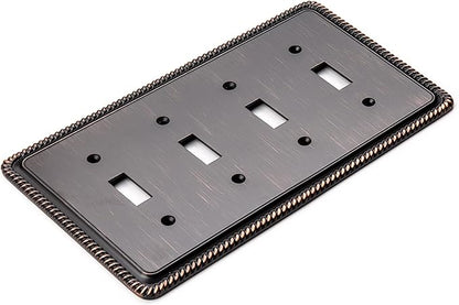 Henne Bery Rope Edge Decorative Wall Plate Switch Plate Outlet Cover (Quad Toggle, Aged Bronze)