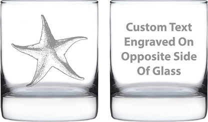 Custom Starfish Rocks Glass - Beach Themed Decor and Decorative Ocean Glassware Gifts for Women and Men - 10.25 Oz Glasses