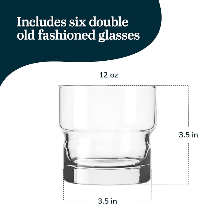 Libbey Newton Double Old Fashioned Glasses Set of 6, Stackable Short Drinking - Image 3